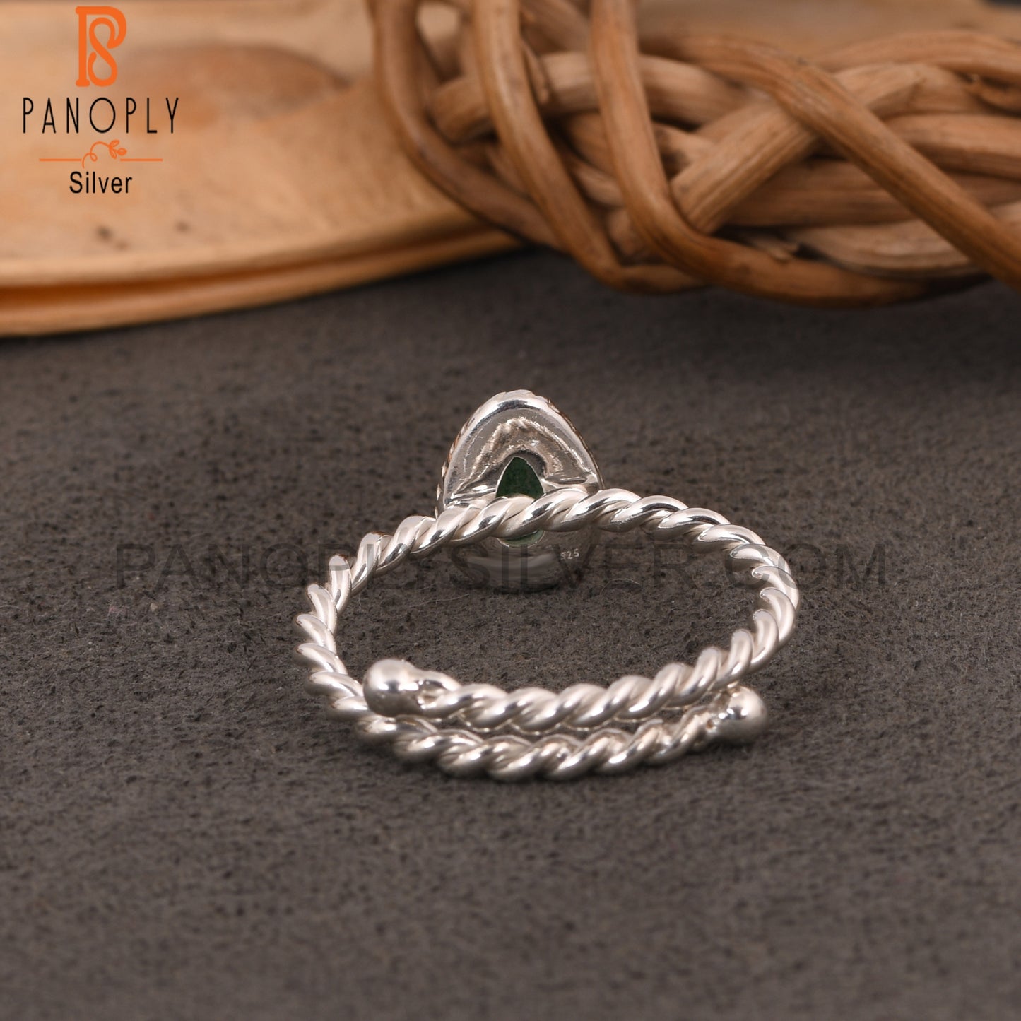 Green Strawberry Quartz Pear Shape 925 Sterling Silver Ring