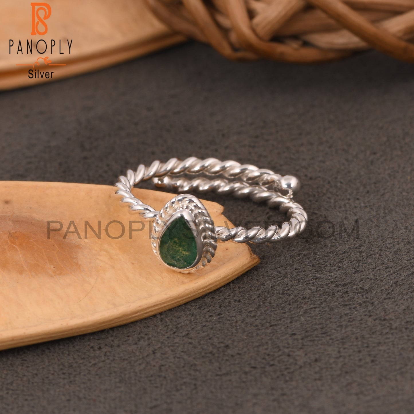 Green Strawberry Quartz Pear Shape 925 Sterling Silver Ring
