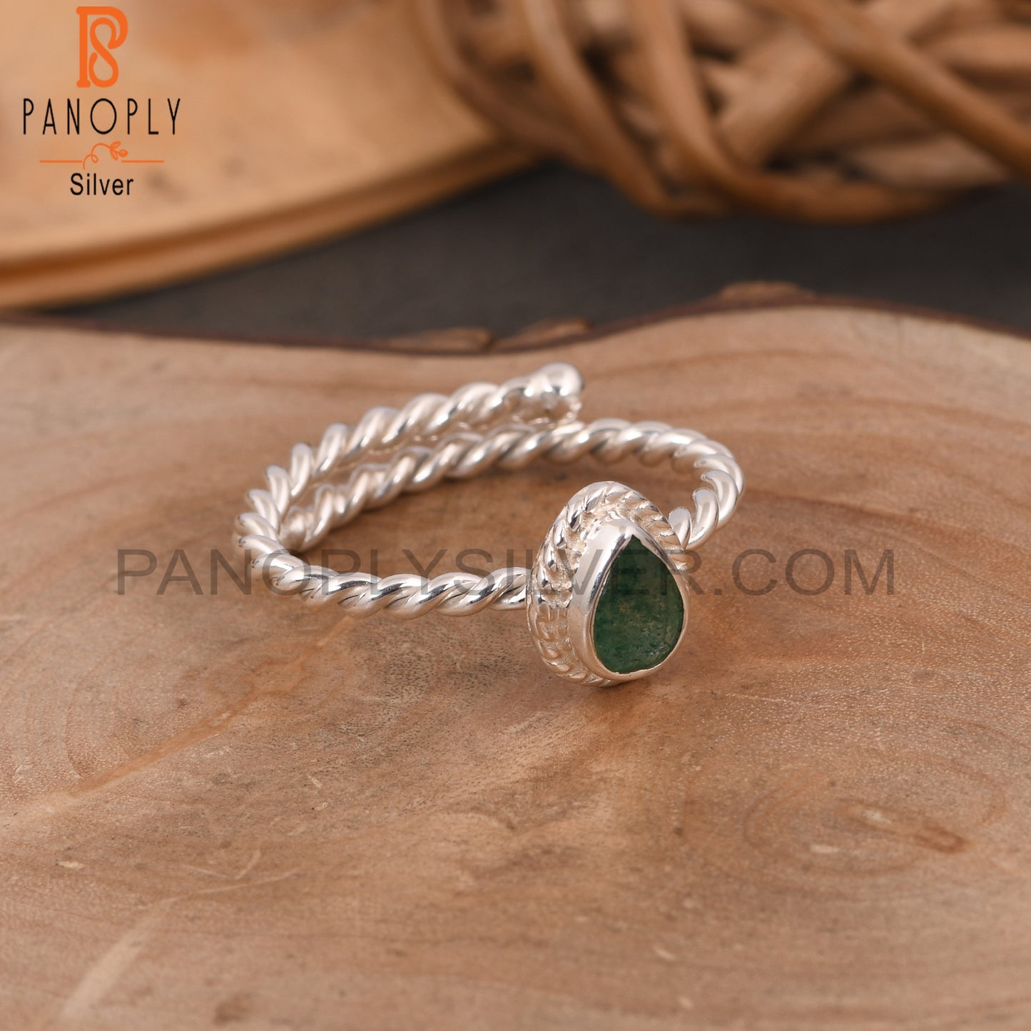 Green Strawberry Quartz Pear Shape 925 Sterling Silver Ring