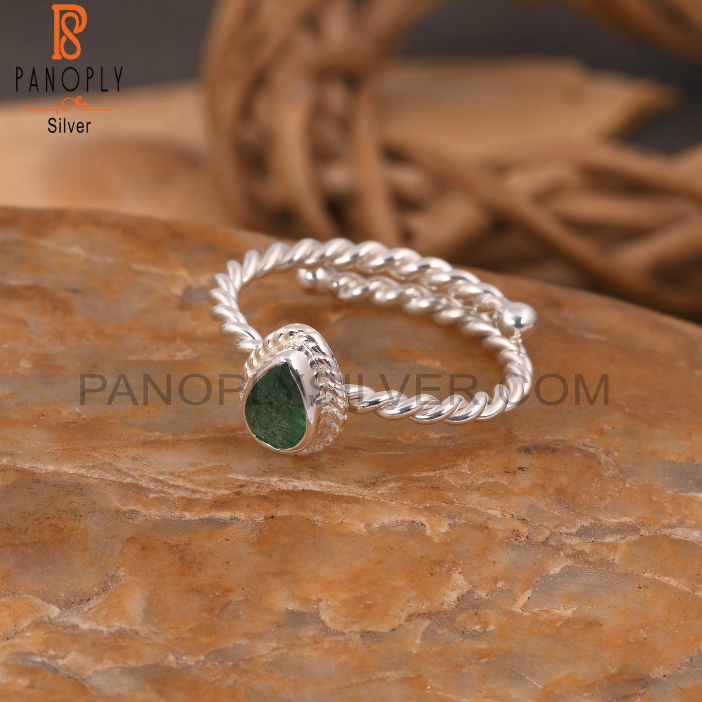 Green Strawberry Quartz Pear Shape 925 Sterling Silver Ring