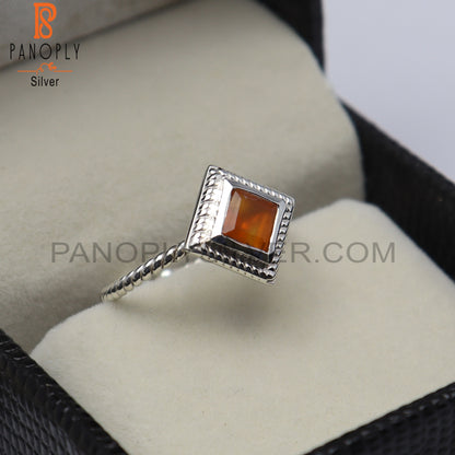 Carnelian Square Shape 925 Sterling Silver Ring