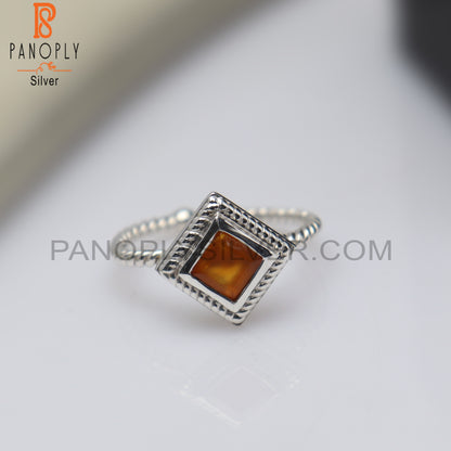 Carnelian Square Shape 925 Sterling Silver Ring