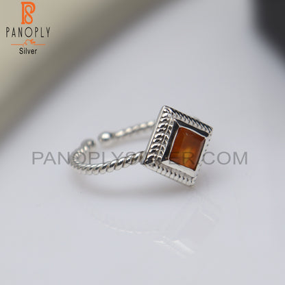 Carnelian Square Shape 925 Sterling Silver Ring