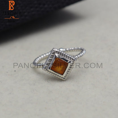 Carnelian Square Shape 925 Sterling Silver Ring