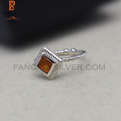 Carnelian Square Shape 925 Sterling Silver Ring