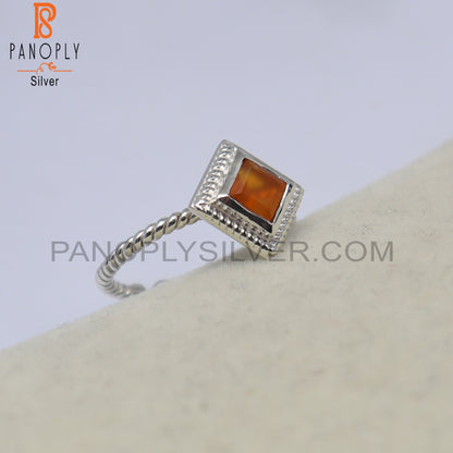 Carnelian Square Shape 925 Sterling Silver Ring