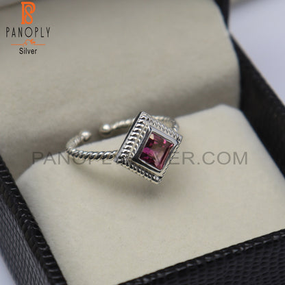 Pink Topaz Square Shape 925 Sterling Silver Ring
