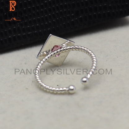 Pink Topaz Square Shape 925 Sterling Silver Ring