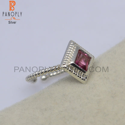 Pink Topaz Square Shape 925 Sterling Silver Ring