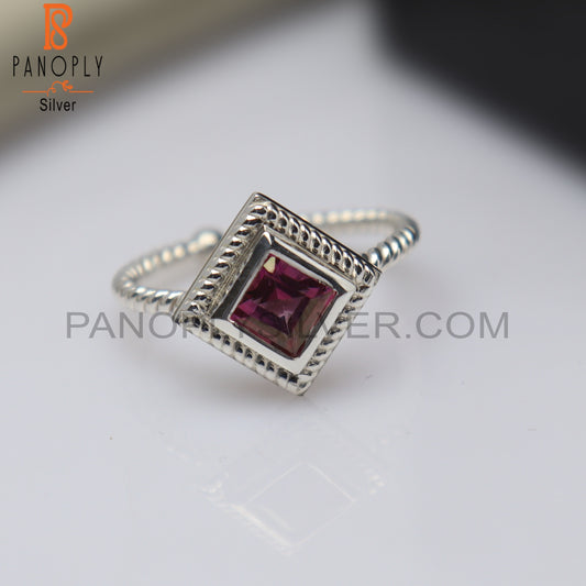 Pink Topaz Square Shape 925 Sterling Silver Ring