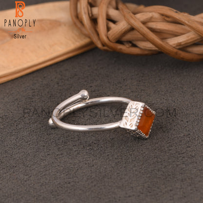 Carnelian Square Shape 925 Sterling Silver Ring