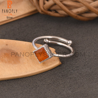 Carnelian Square Shape 925 Sterling Silver Ring