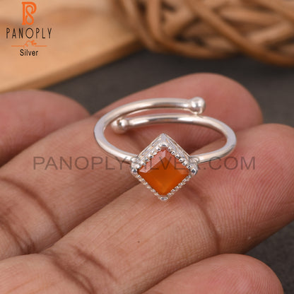 Carnelian Square Shape 925 Sterling Silver Ring