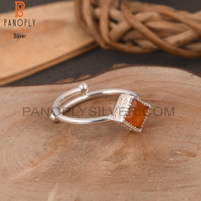 Carnelian Square Shape 925 Sterling Silver Ring