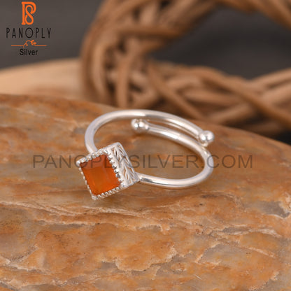 Carnelian Square Shape 925 Sterling Silver Ring