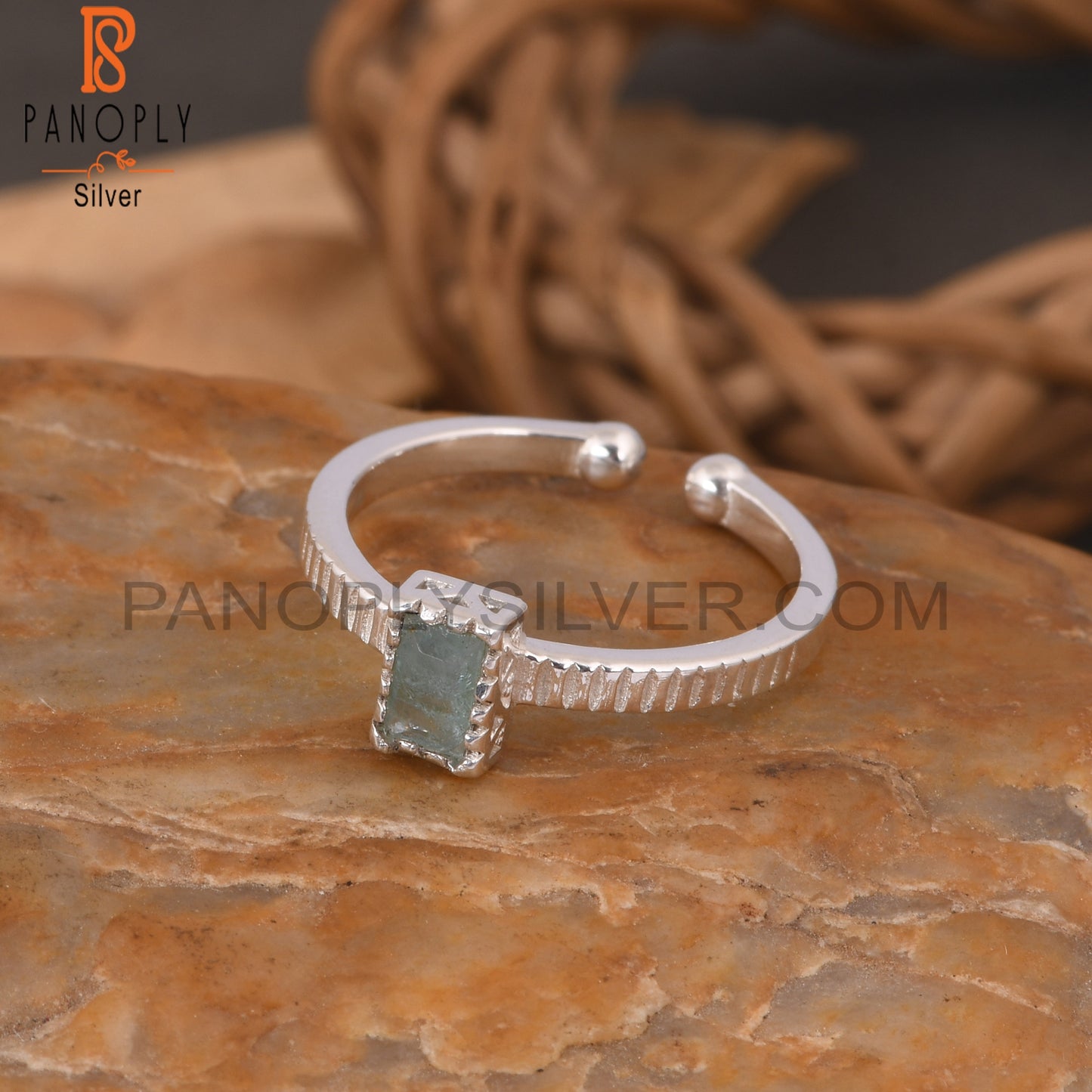 Aquamarine Baguette Shape 925 Sterling Silver Simple Ring