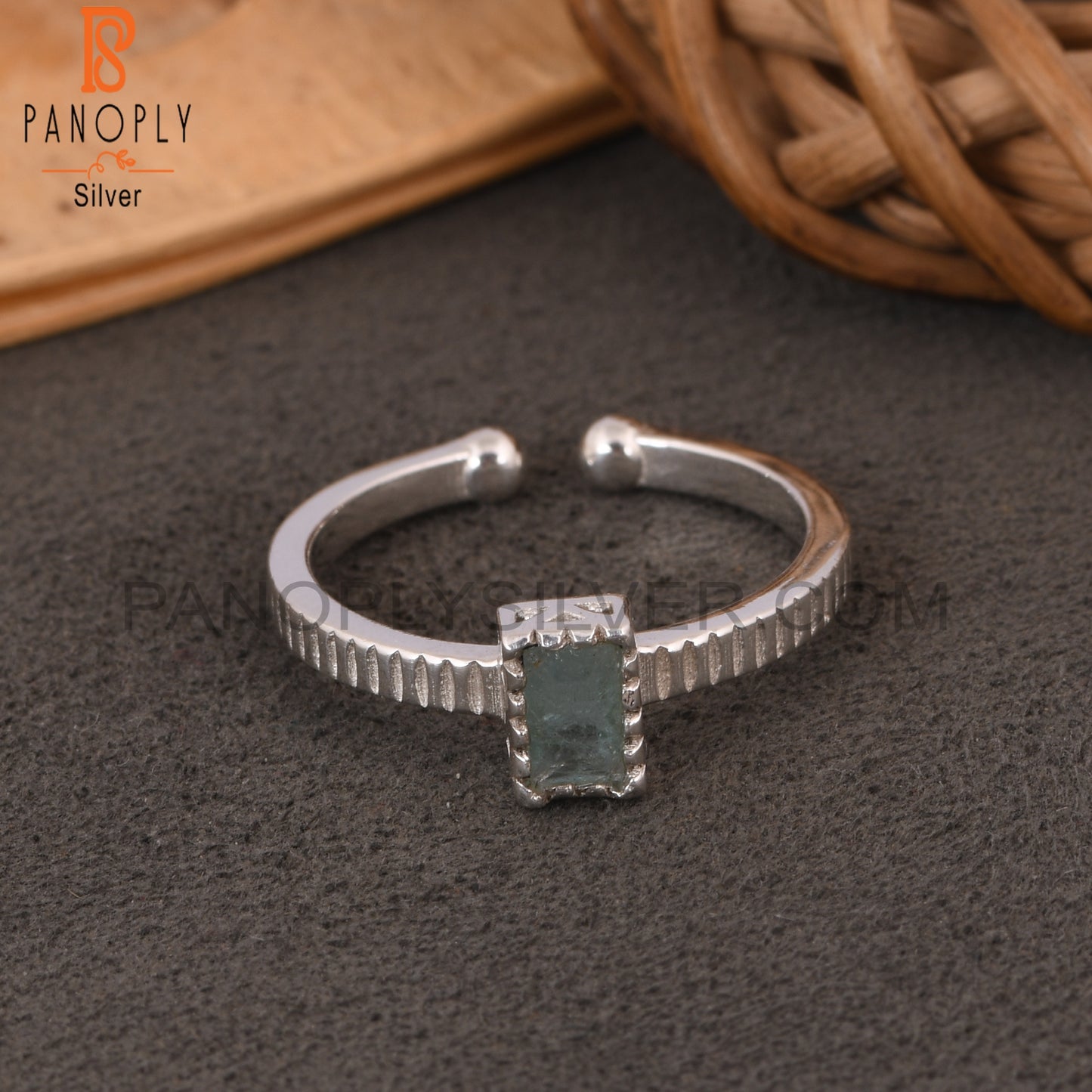 Aquamarine Baguette Shape 925 Sterling Silver Simple Ring
