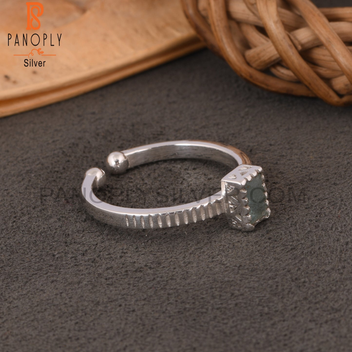 Aquamarine Baguette Shape 925 Sterling Silver Simple Ring