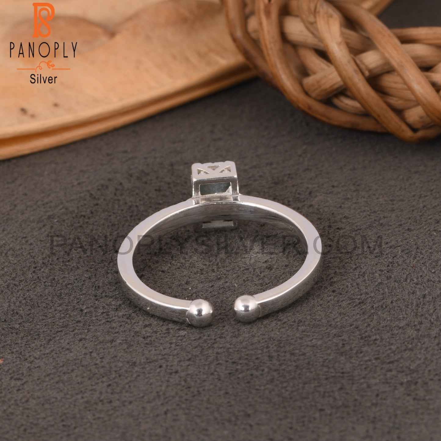 Aquamarine Baguette Shape 925 Sterling Silver Simple Ring