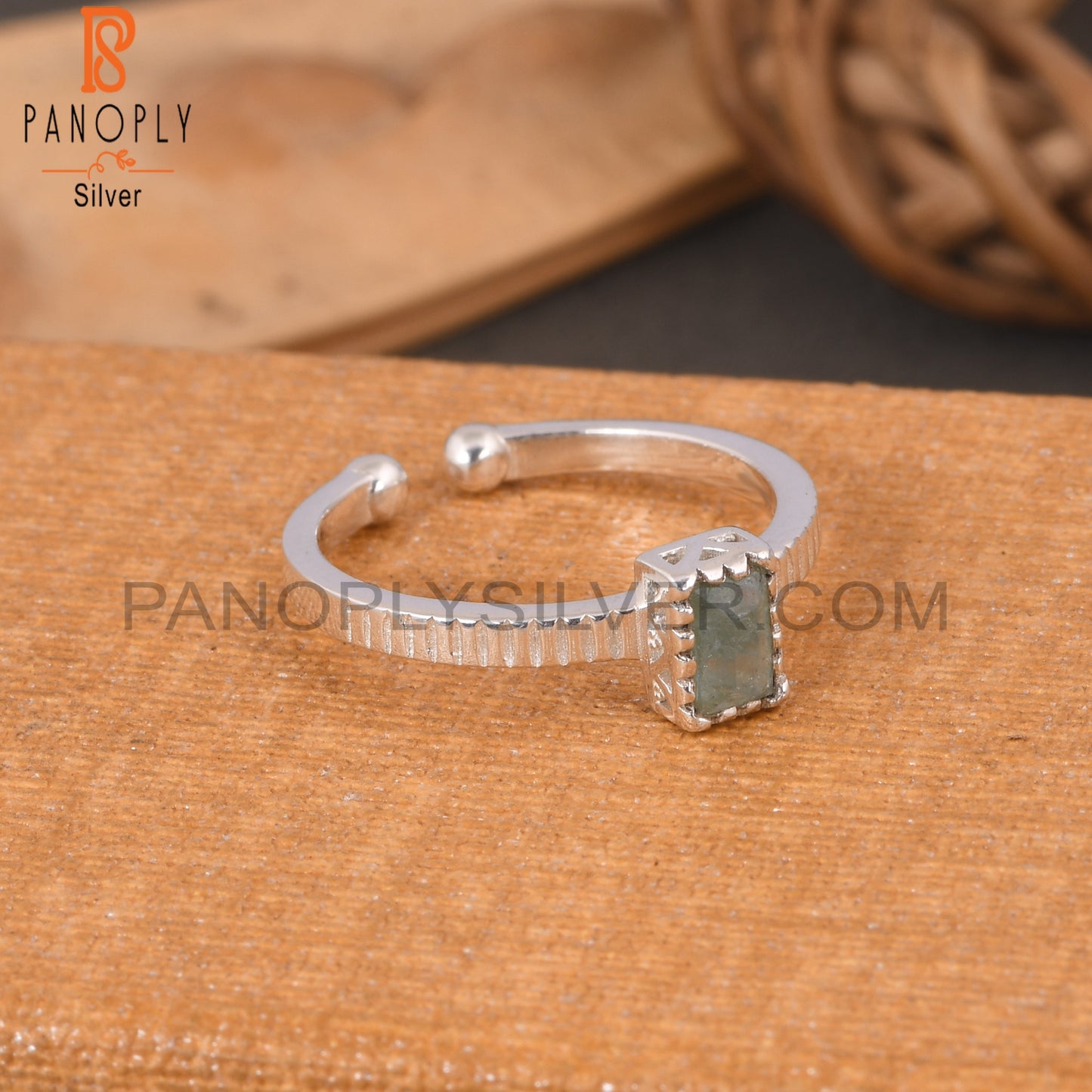 Aquamarine Baguette Shape 925 Sterling Silver Simple Ring