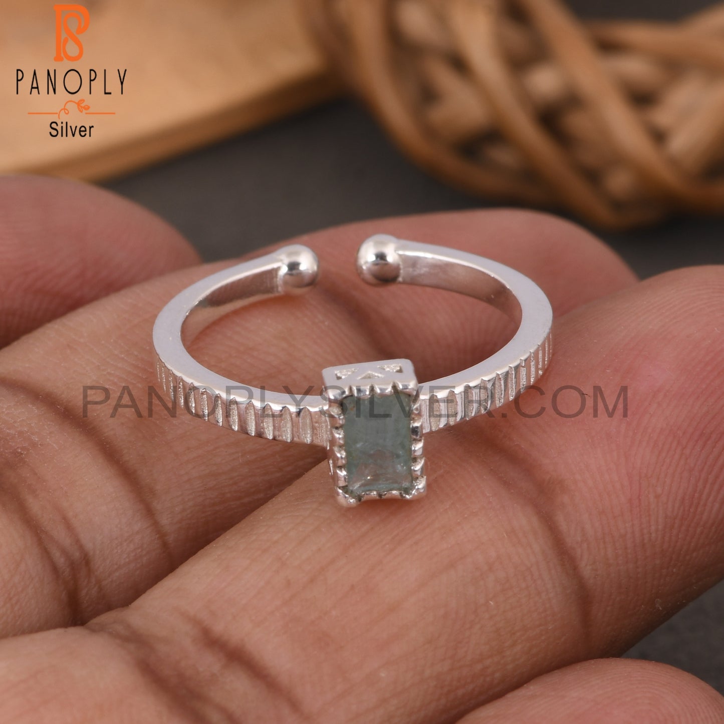 Aquamarine Baguette Shape 925 Sterling Silver Simple Ring