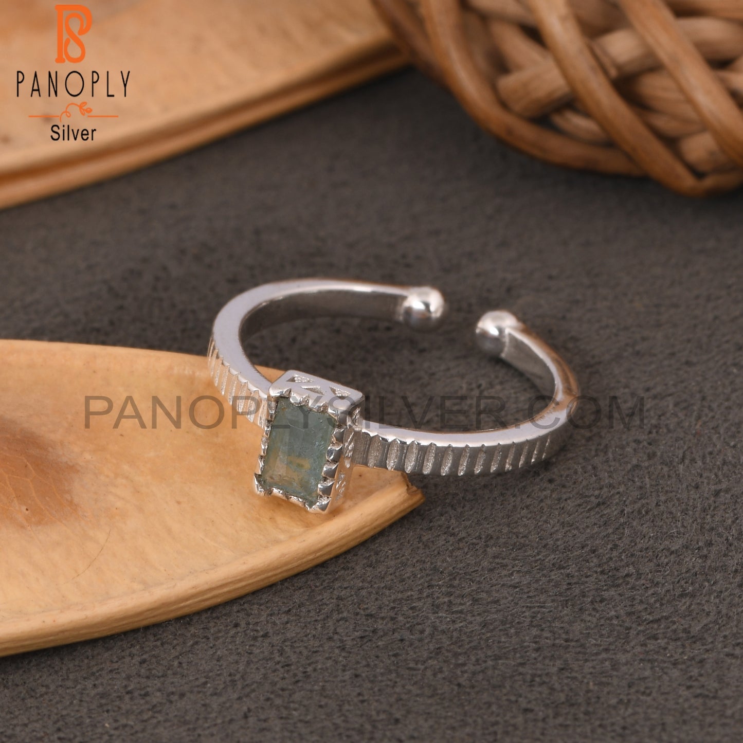 Aquamarine Baguette Shape 925 Sterling Silver Simple Ring