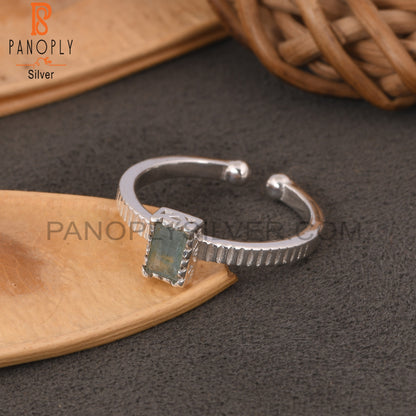 Aquamarine Baguette Shape 925 Sterling Silver Simple Ring