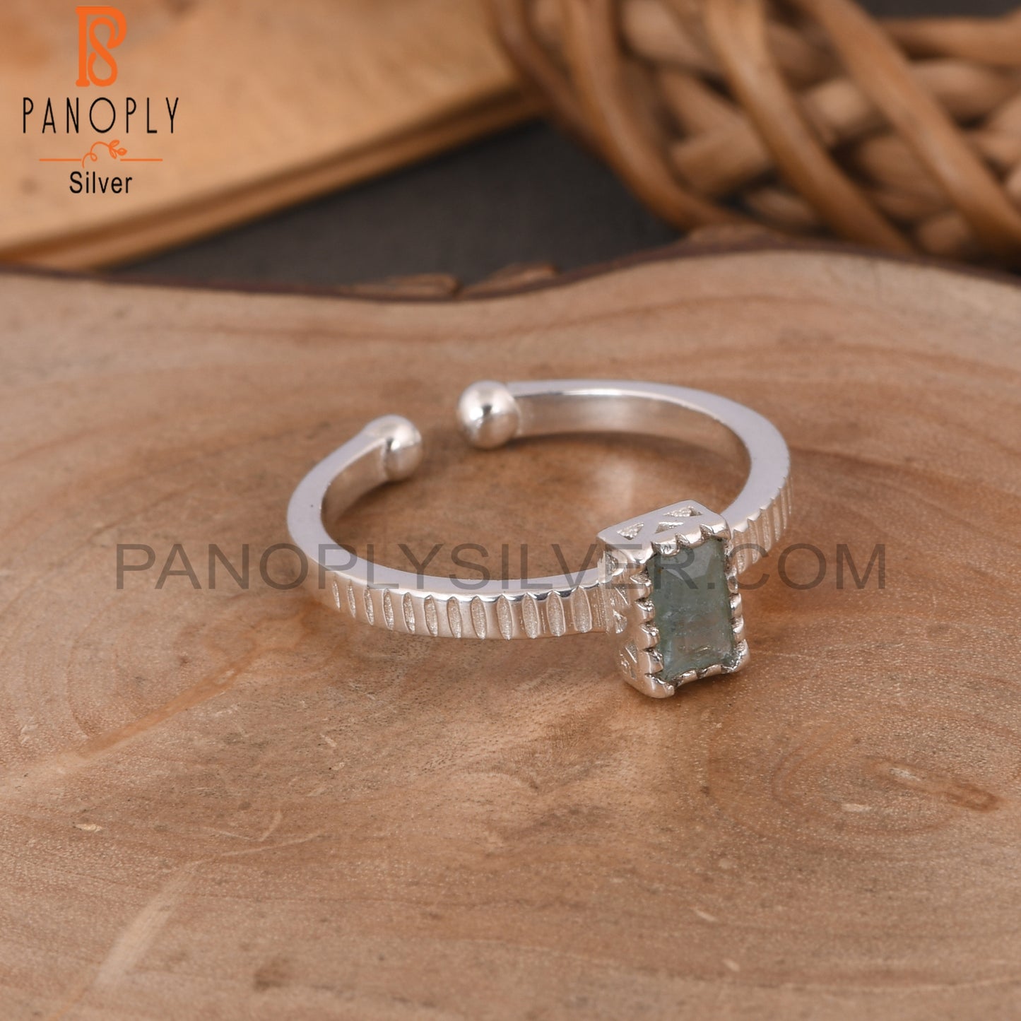 Aquamarine Baguette Shape 925 Sterling Silver Simple Ring