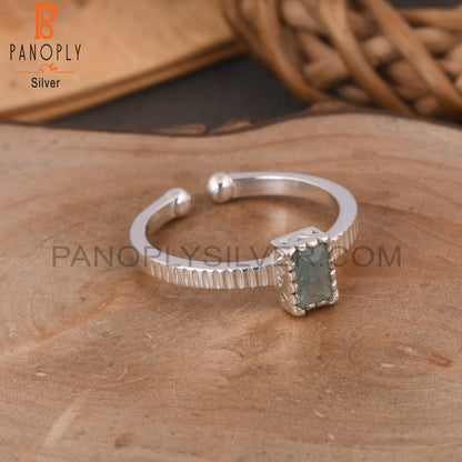 Aquamarine Baguette Shape 925 Sterling Silver Simple Ring