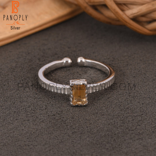 Citrine Baguette Shape 925 Sterling Silver Simple Ring