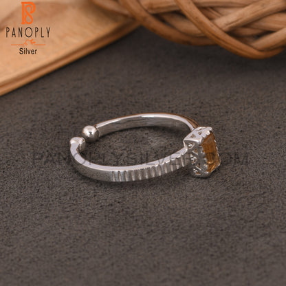 Citrine Baguette Shape 925 Sterling Silver Simple Ring