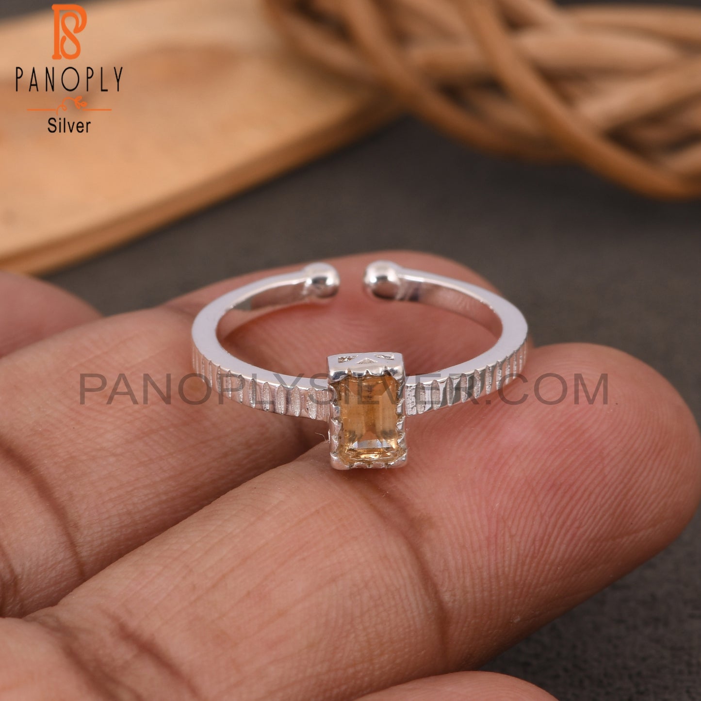 Citrine Baguette Shape 925 Sterling Silver Simple Ring