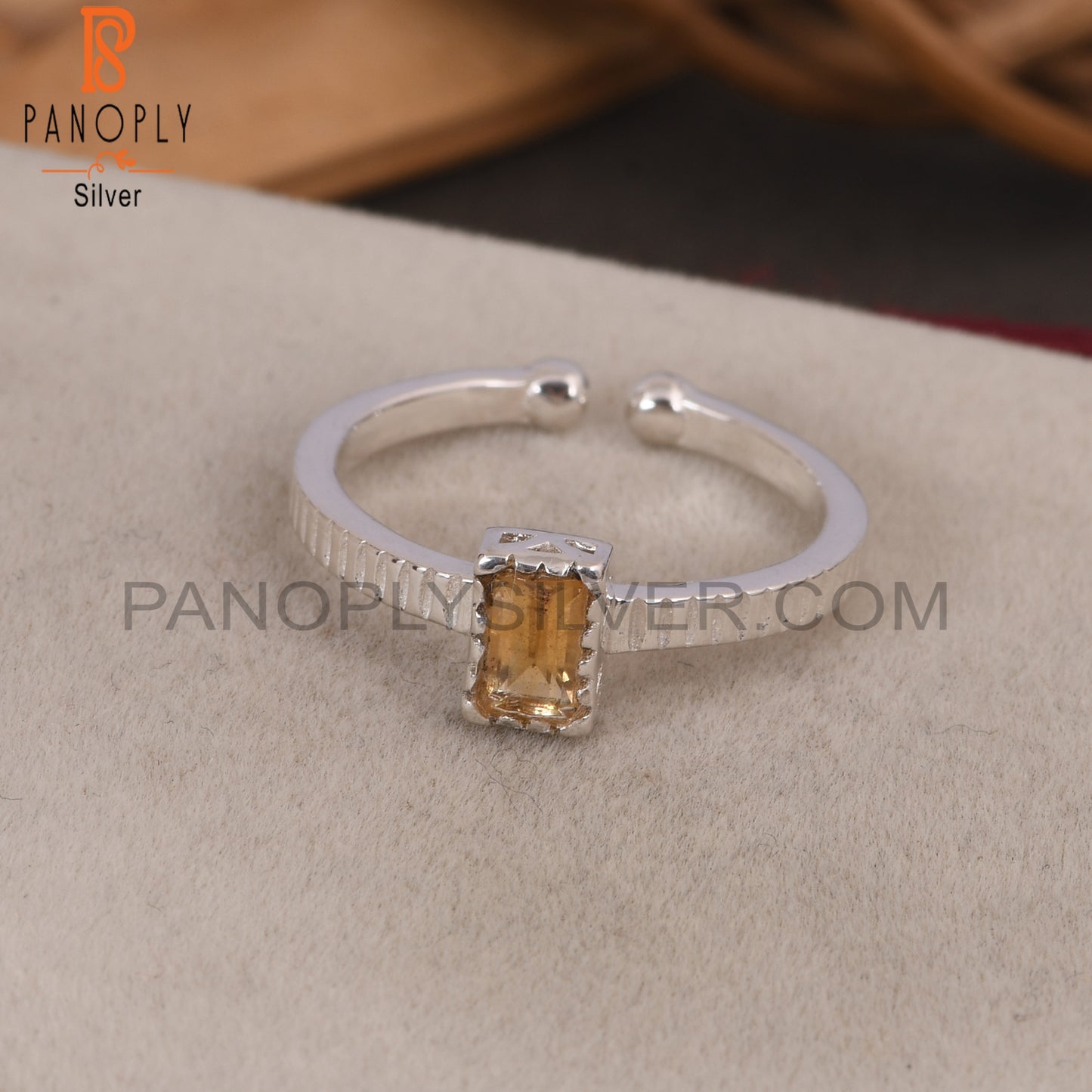 Citrine Baguette Shape 925 Sterling Silver Simple Ring