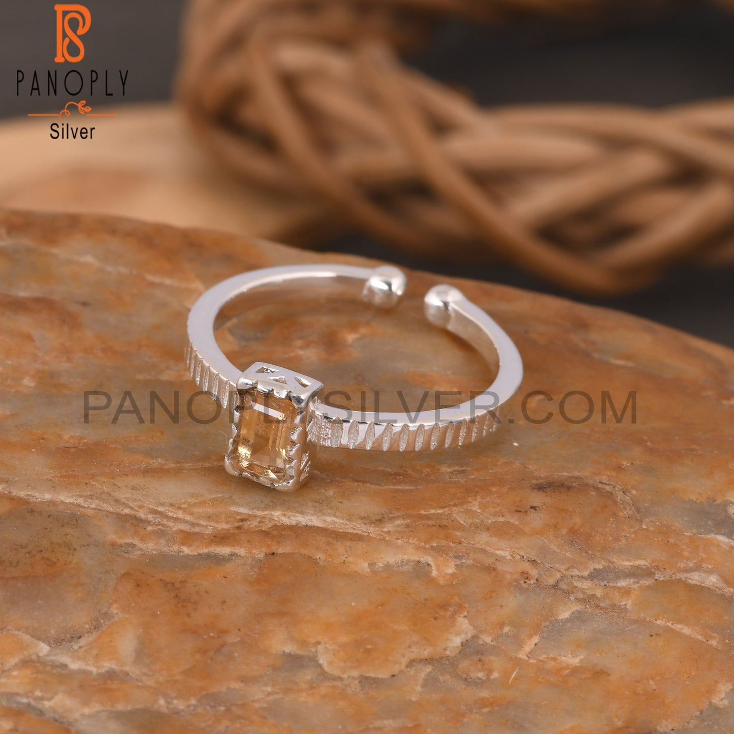 Citrine Baguette Shape 925 Sterling Silver Simple Ring