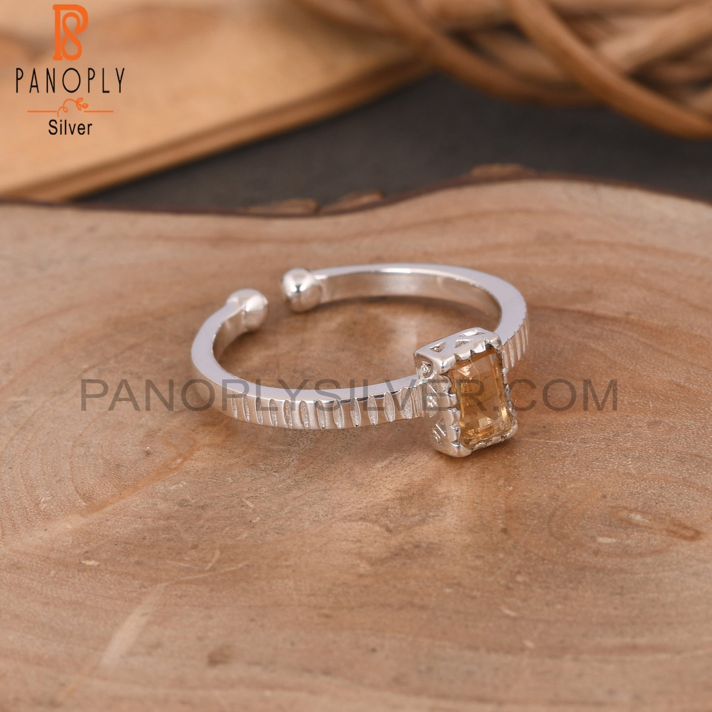 Citrine Baguette Shape 925 Sterling Silver Simple Ring