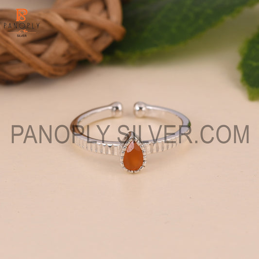 Pear Adjustable 925 Sterling Silver Carnelian Rings