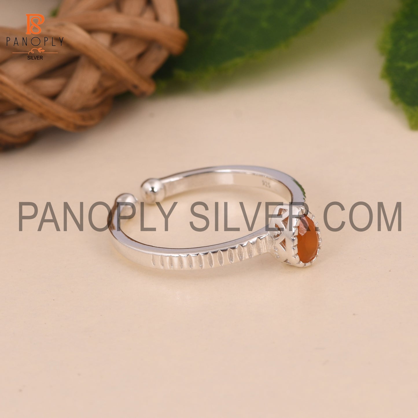 Pear Adjustable 925 Sterling Silver Carnelian Rings