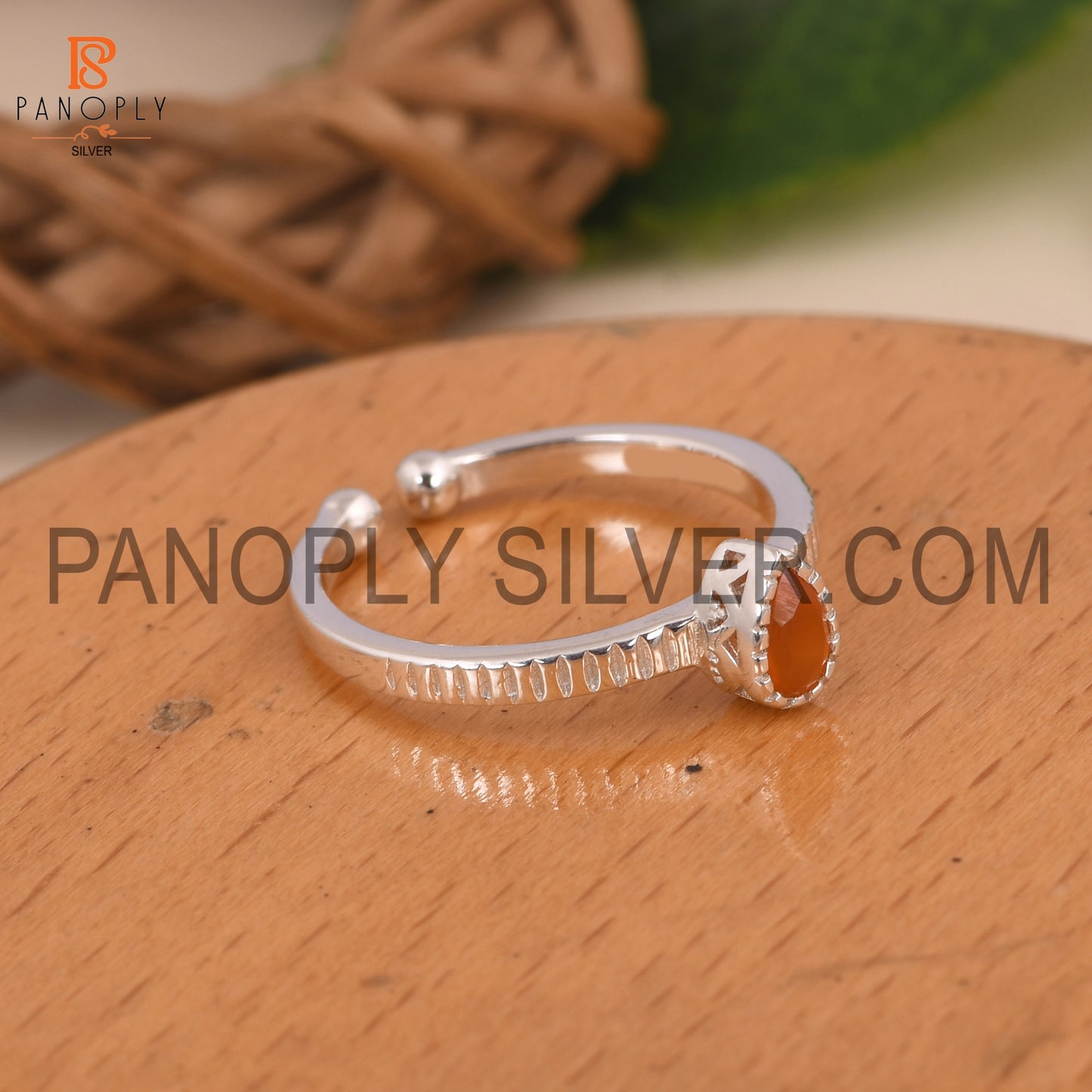 Pear Adjustable 925 Sterling Silver Carnelian Rings