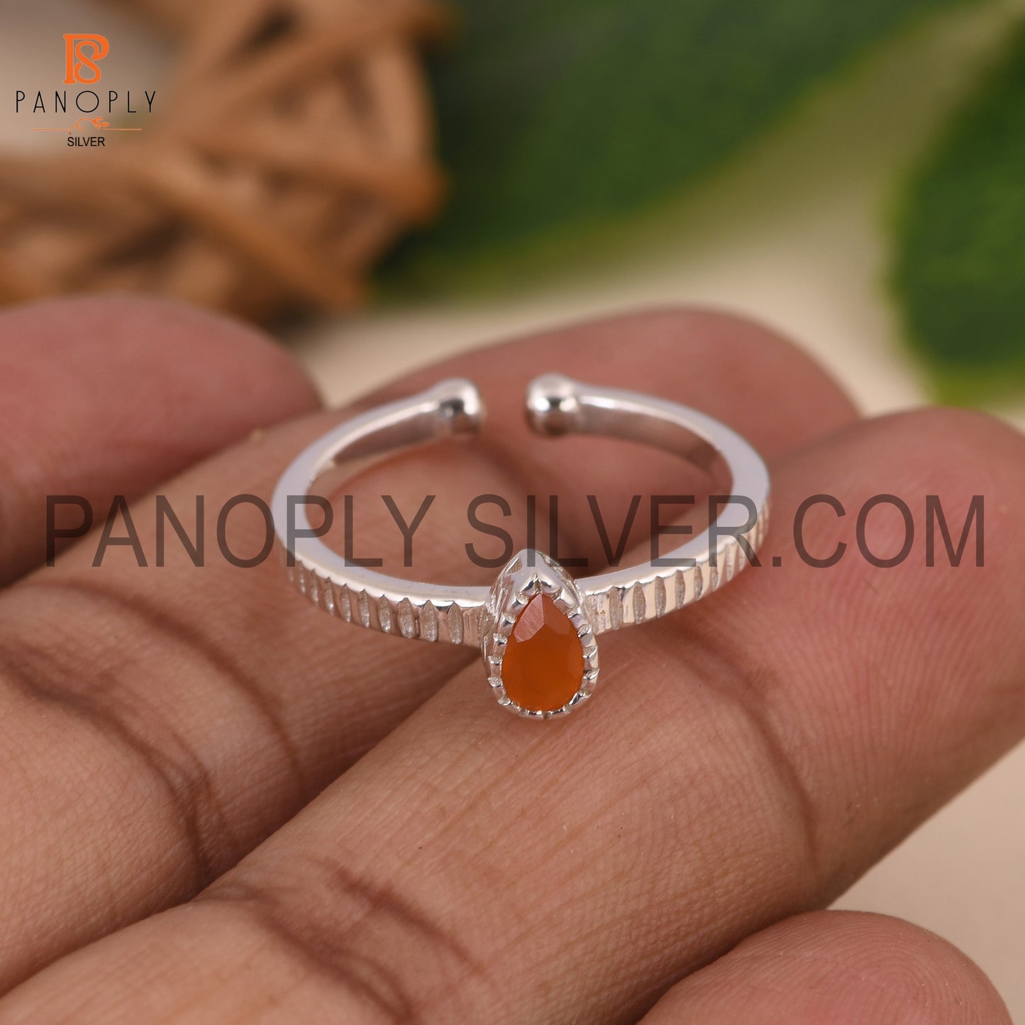 Pear Adjustable 925 Sterling Silver Carnelian Rings