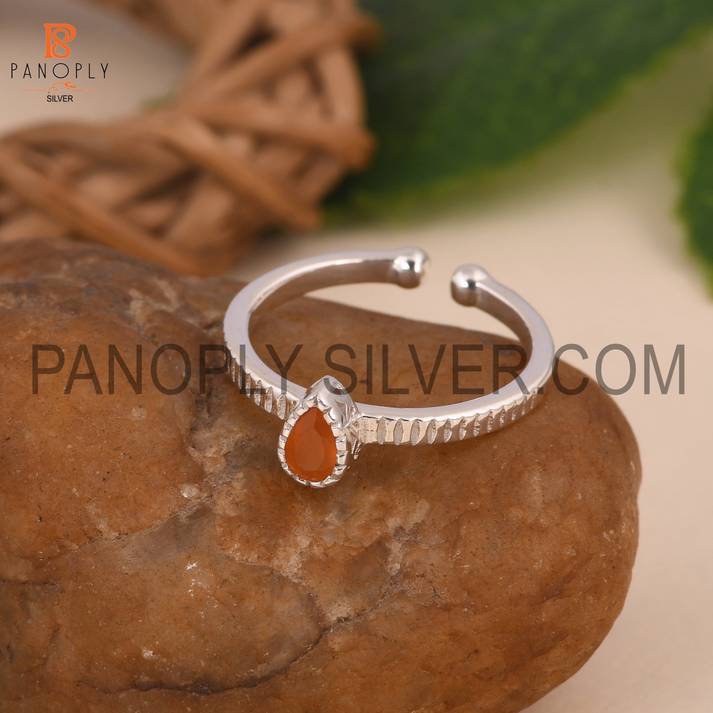 Pear Adjustable 925 Sterling Silver Carnelian Rings