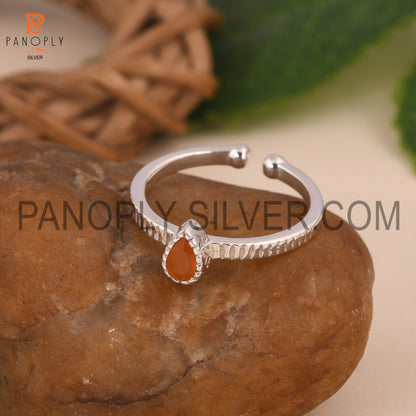 Pear Adjustable 925 Sterling Silver Carnelian Rings