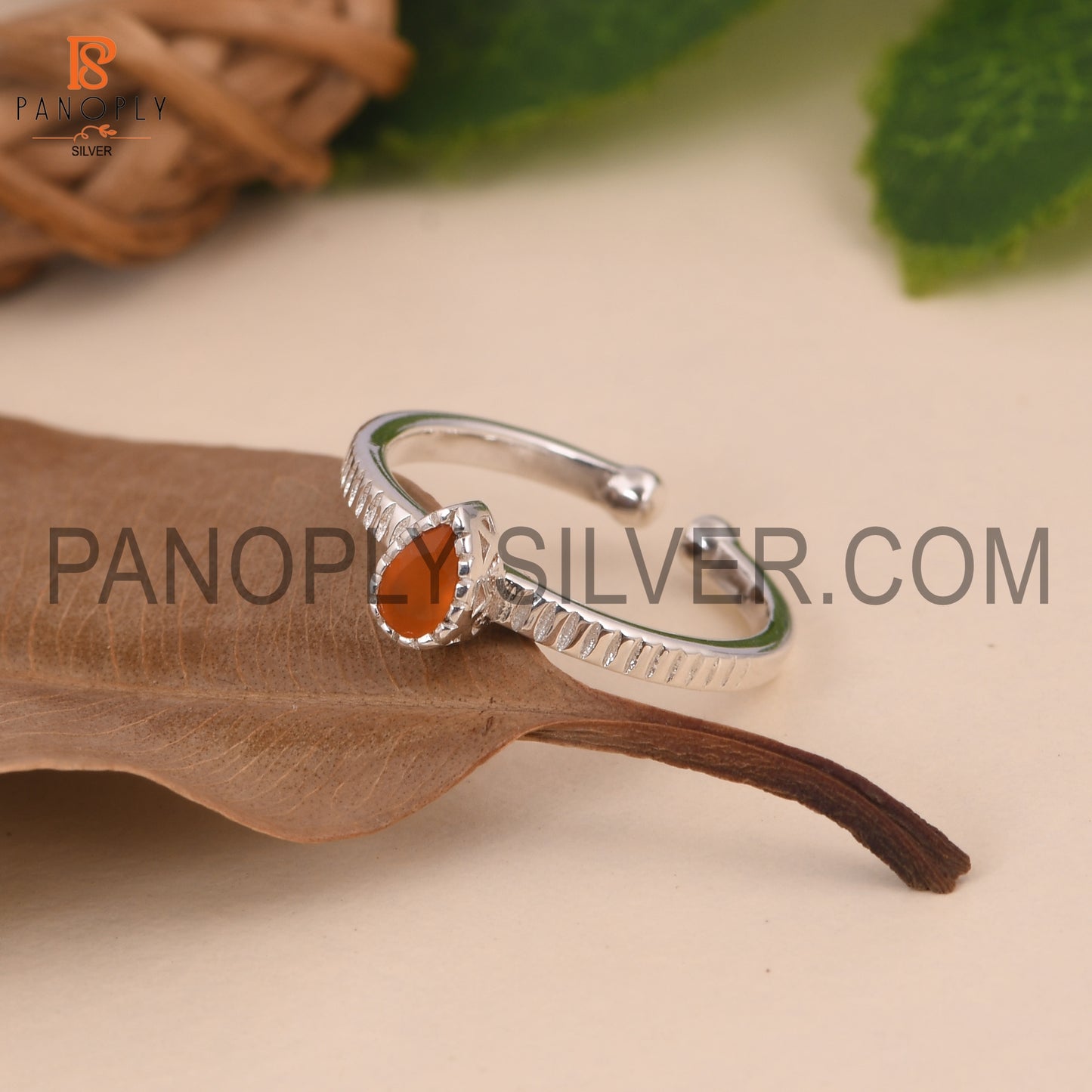 Pear Adjustable 925 Sterling Silver Carnelian Rings