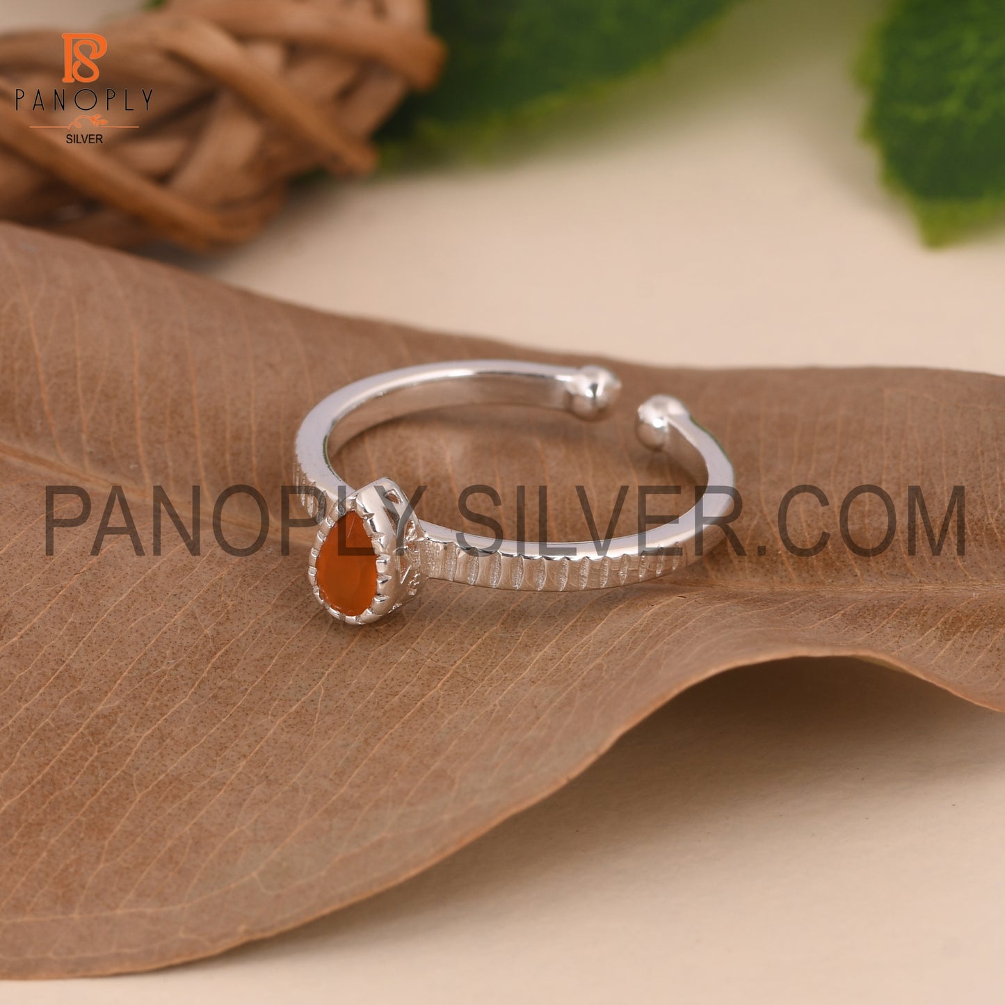 Pear Adjustable 925 Sterling Silver Carnelian Rings