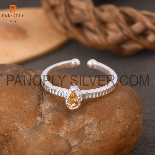 Citrine 925 Sterling Silver Openable Band Silver Rings