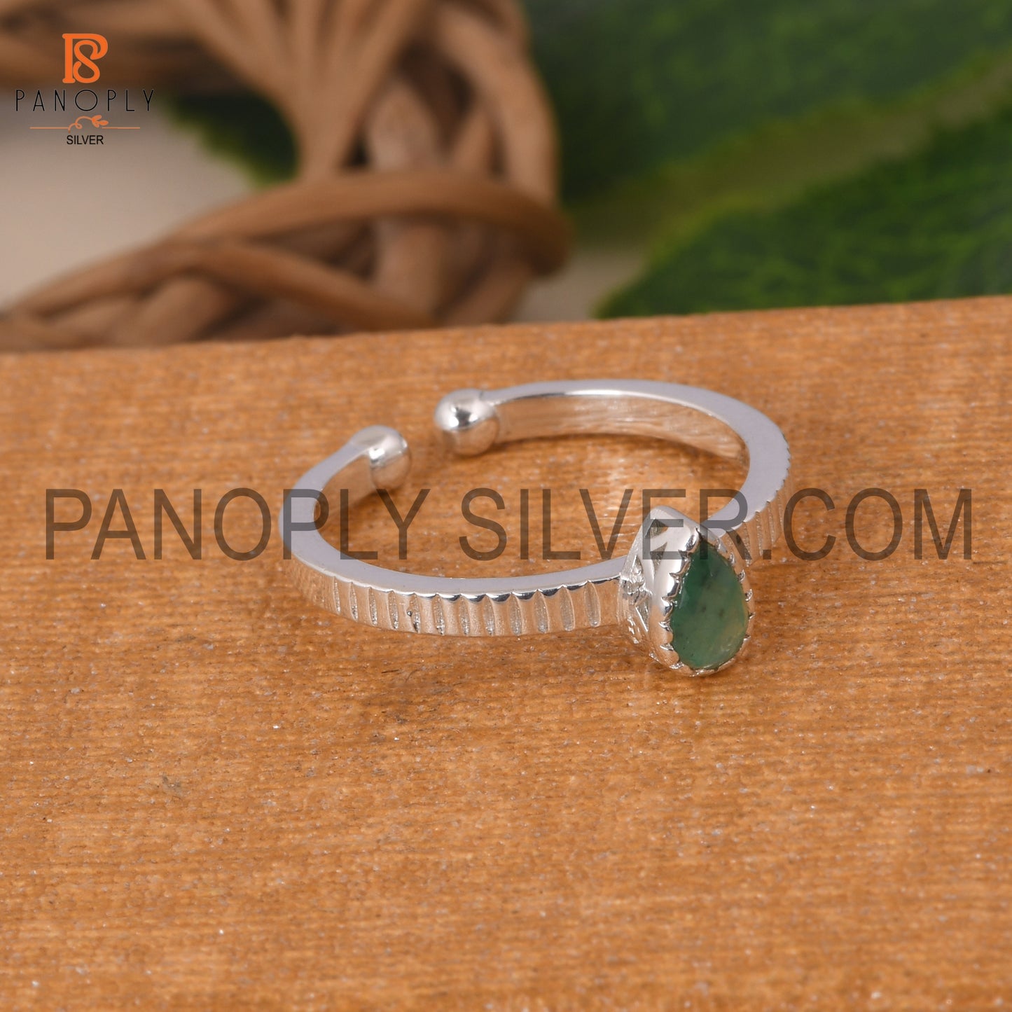 Emerald 925 Quality Filigree Band Green Stone Silver Rings