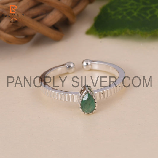 Emerald 925 Quality Filigree Band Green Stone Silver Rings