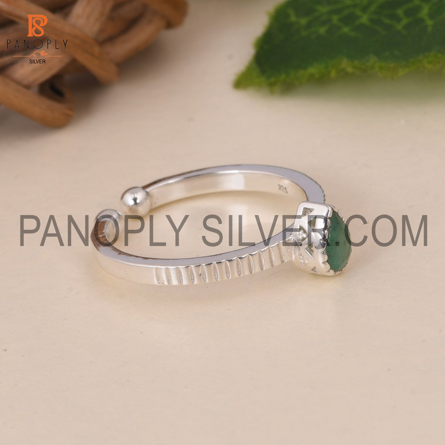 Emerald 925 Quality Filigree Band Green Stone Silver Rings