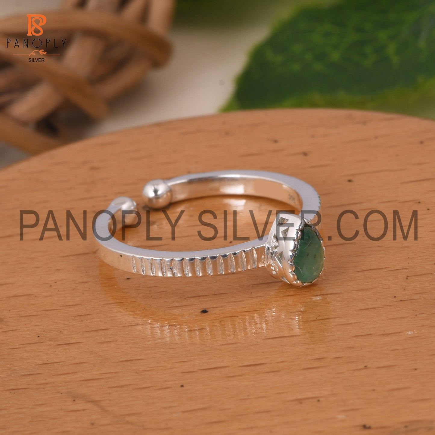 Emerald 925 Quality Filigree Band Green Stone Silver Rings