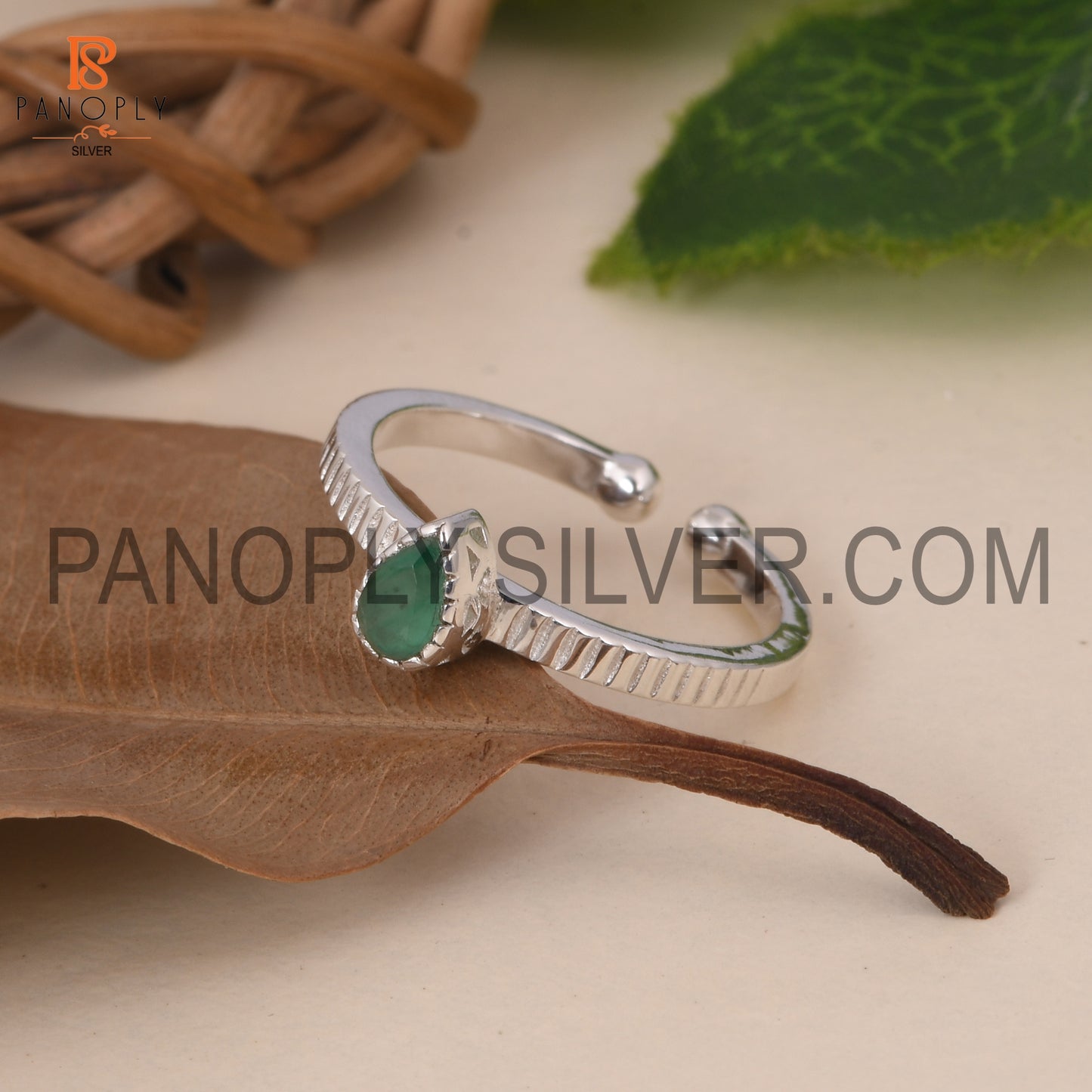Emerald 925 Quality Filigree Band Green Stone Silver Rings