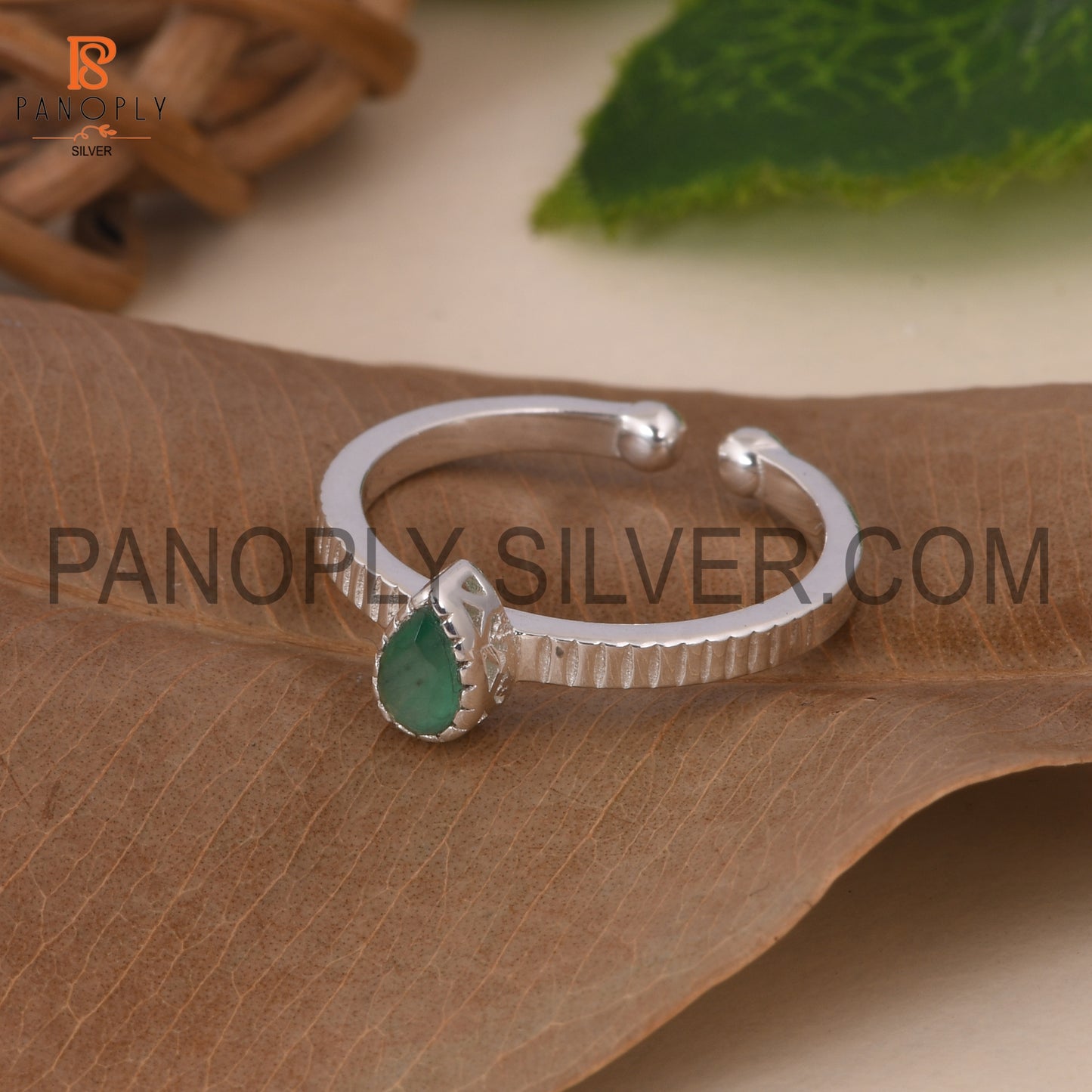 Emerald 925 Quality Filigree Band Green Stone Silver Rings